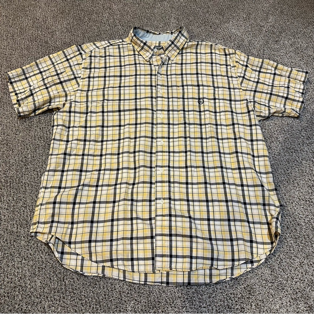 CHAPS RALPH LAUREN XXL Yelliw Navy Plaid Woven Camp Shirt Button Down R $55 - Picture 3 of 12